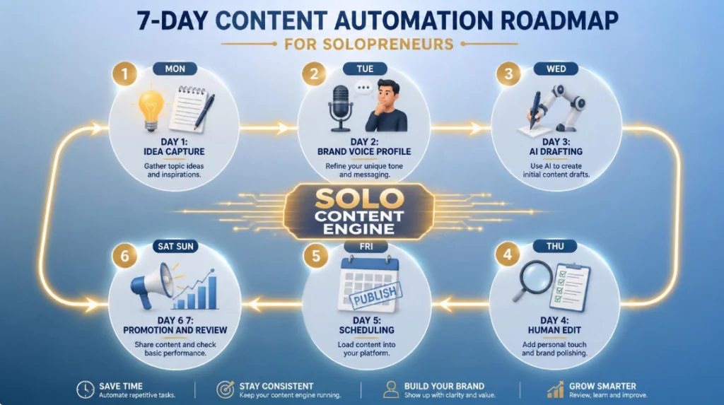 weekly content automation workflow for solo business owners