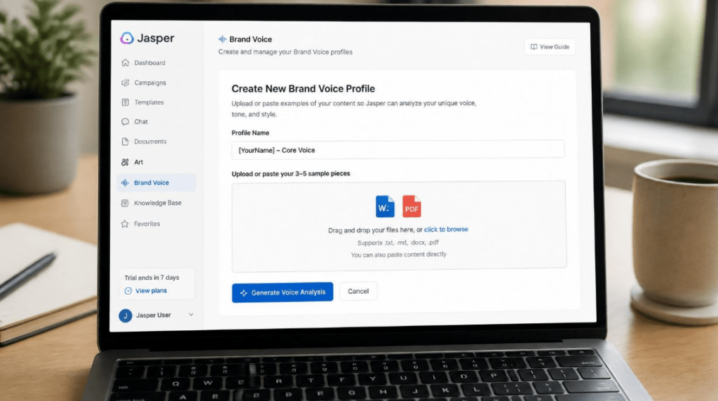 Jasper AI Brand Voice setup interface