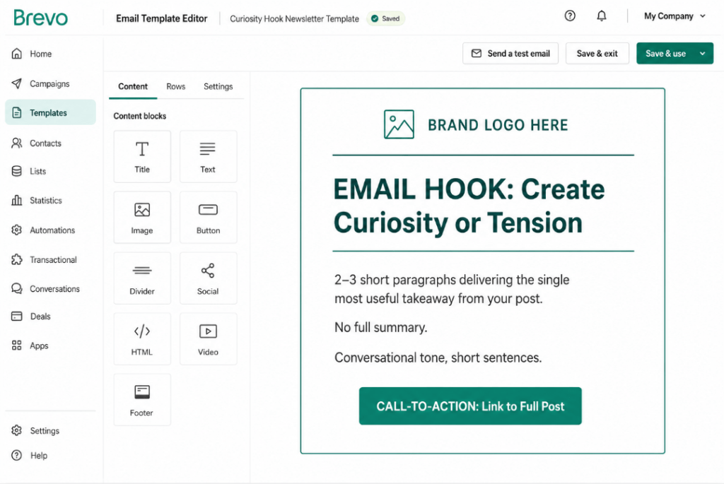 Reusable email template in Brevo drag-and-drop editor