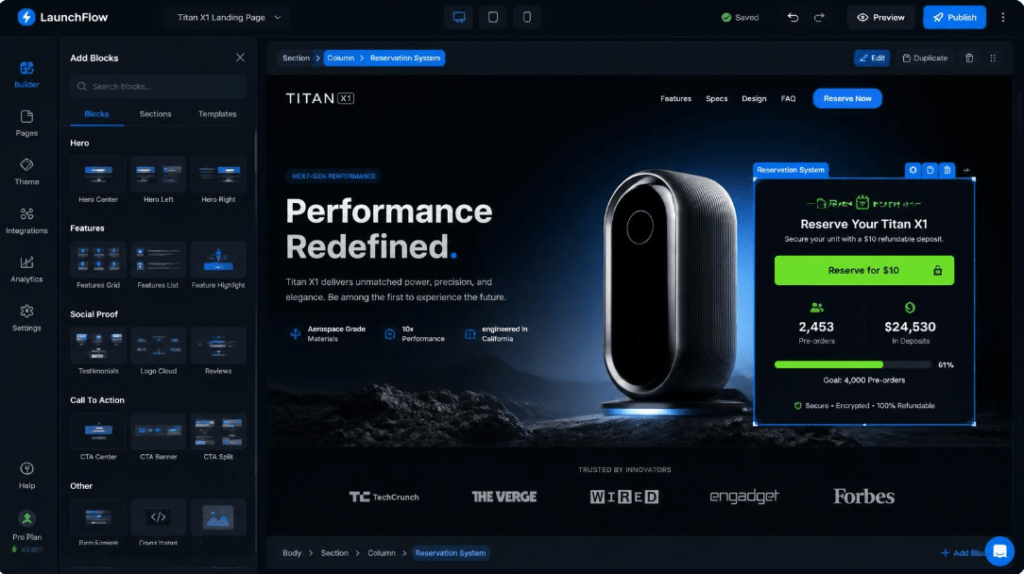 Prelaunch.com landing page interface